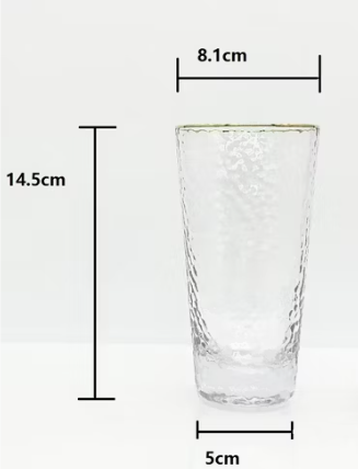 (500 pcs) Highball Hammered Thick Drinking Glass Sets with Gold Rim and Heavy Base