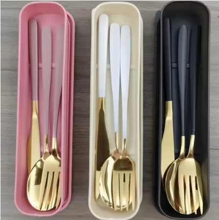 (100 sets) Reusable Stainless Steel Fork, Spoon, and Chopsticks Dining Kit