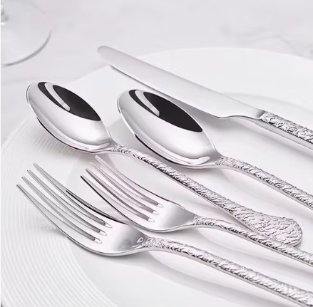 (50 pcs) Premium 18/10 Stainless Steel Vintage Cutlery Baroque Antique Style Hammered Silverware Set for Restaurant Hotel