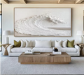 Handmade Oil Painting White Wave Textured Art - Elegant Coastal Relief Sculpture